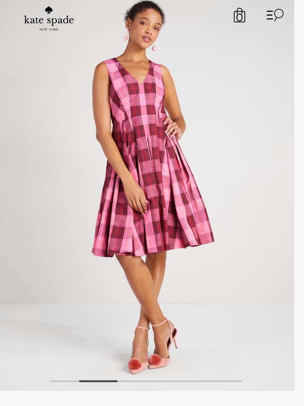 NWT kate spade size 0 Greenhouse plaid taffeta midi dress